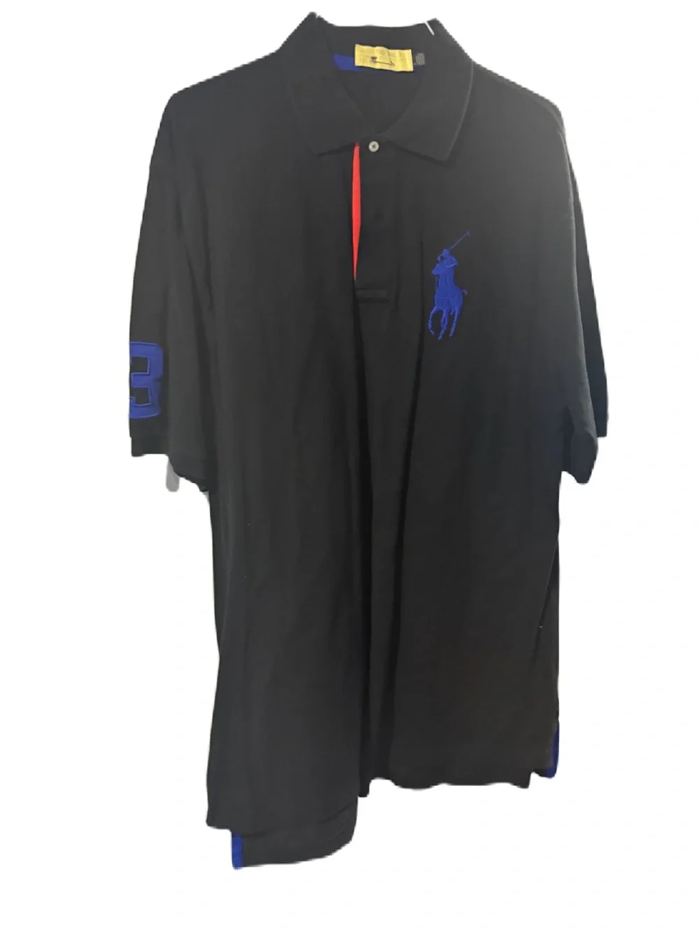 Ralph Lauren Polo Black Polo Shirt with Blue Logo & Yellow Sleeve 3